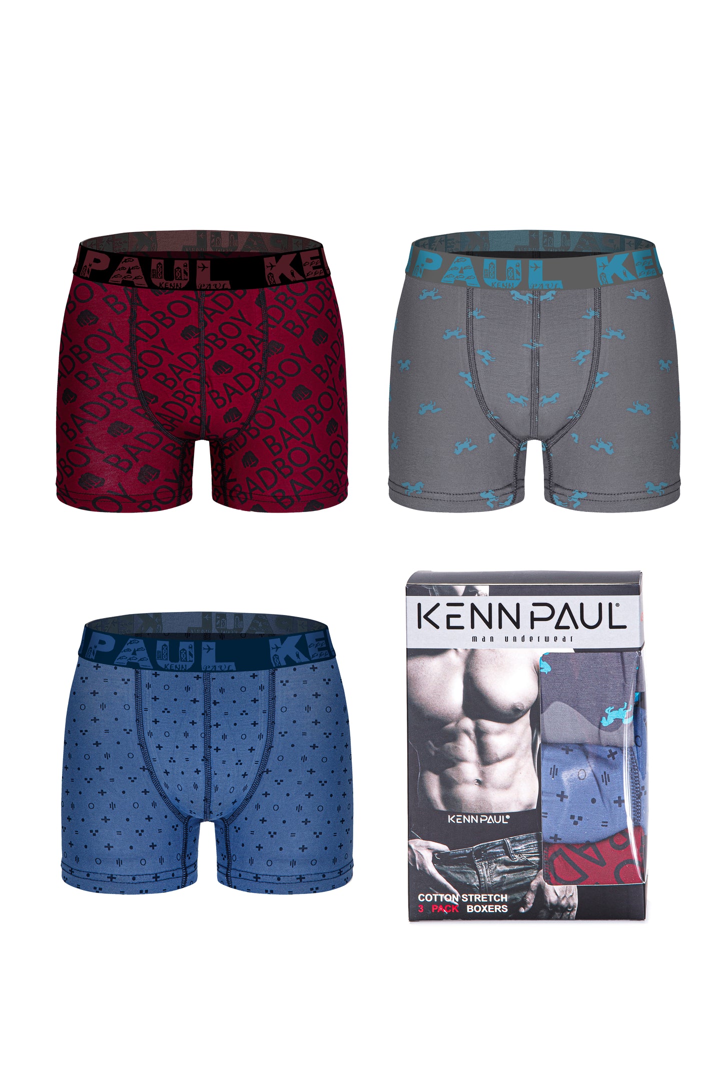 Kenn Paul - Vibrant Patterned Boxer Briefs (3 Boxers in One Box)