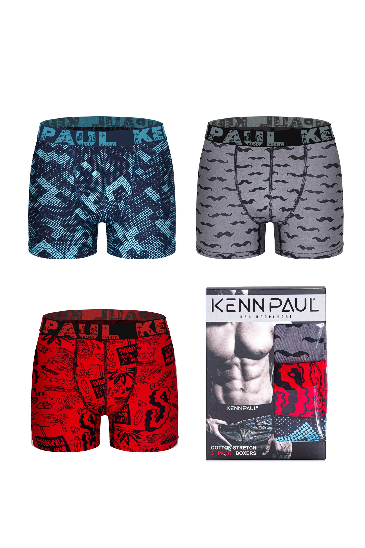 Kenn Paul - Dynamic Prints Boxer Briefs (3 Boxers in One Box)